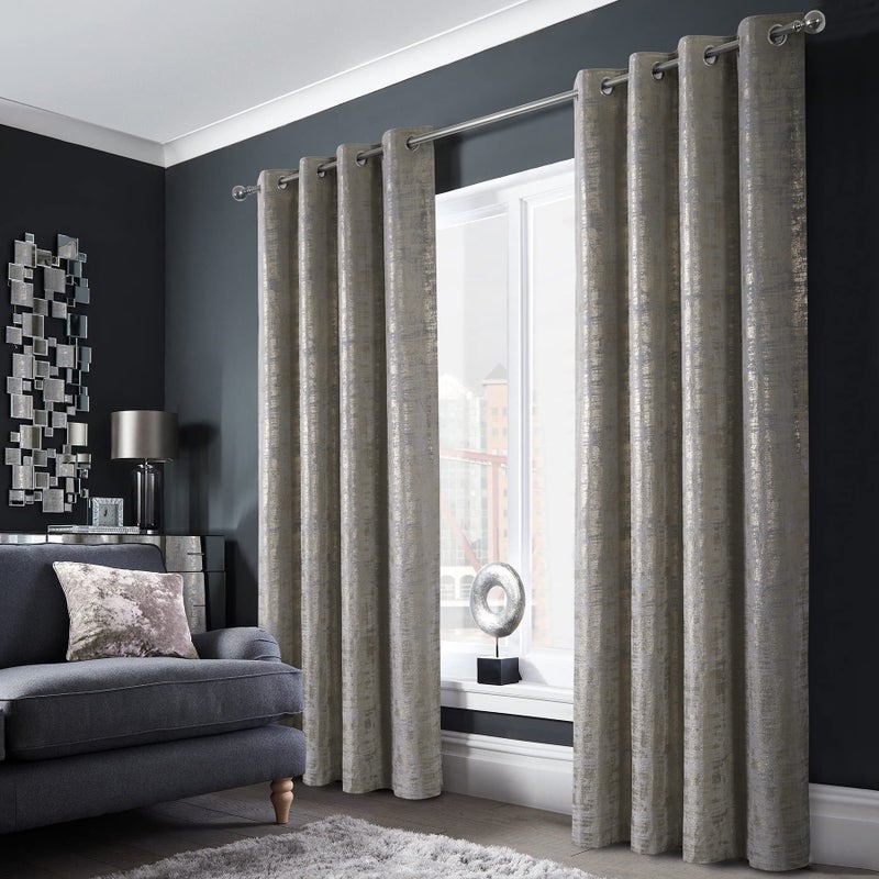 always4u Soft Velvet Curtains 95 Inch Length Luxury Bedroom Curtains Gold Foil Print Window Treatments for Living Room Set of 2 Silver - Image 1
